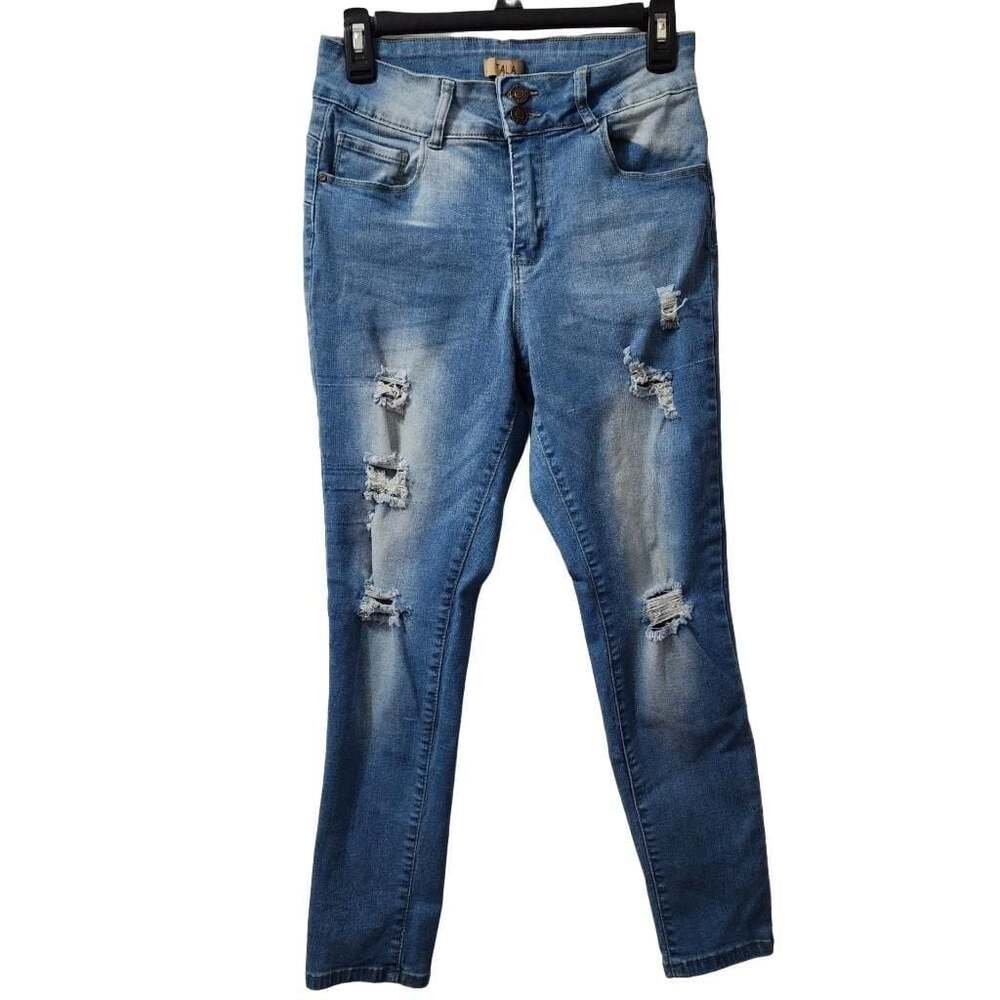 Tala Distressed High-Waisted Skinny Jeans with Double Button Closure Sz 10